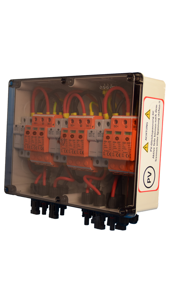 DC-Generatoranschlusskasten MC-4 / 3-String / Vorsicherung / 3 MPP / T1+T2 oder T2