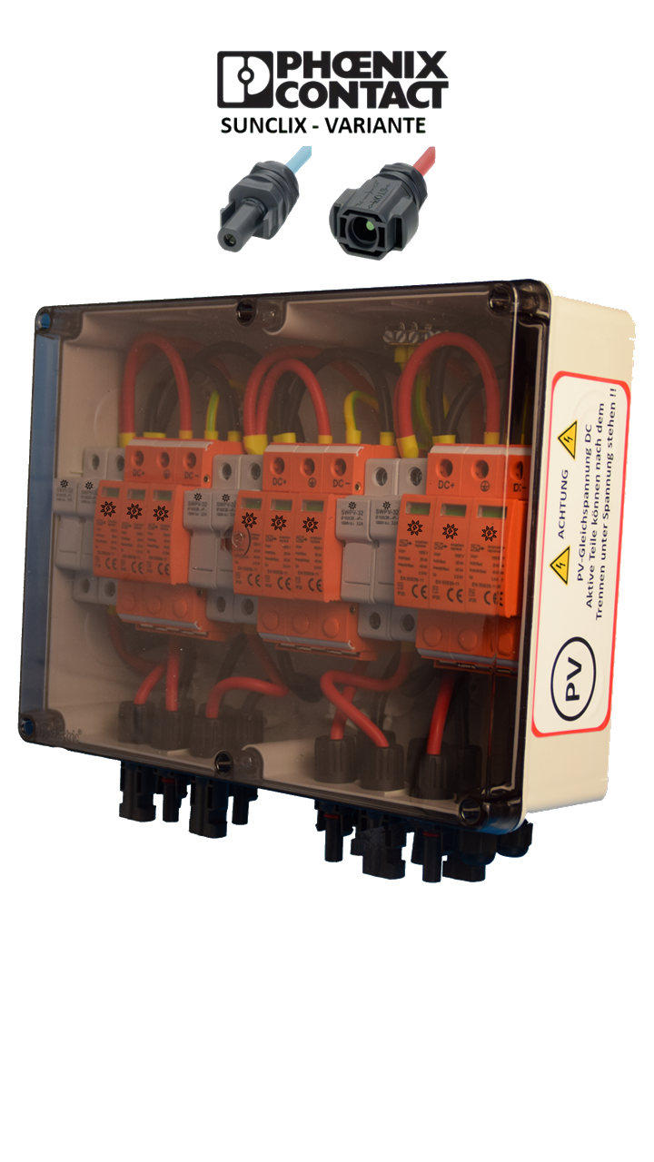 PHOENIX-CONTACT Sunclix / GAK / GENERATOR-ANSCHLUSSKASTEN / DC 3-STRING / Inkl. Sicherungstrennschalter / T1+T2 / T2 / ÜBERSPANNUNGSSCHUTZ