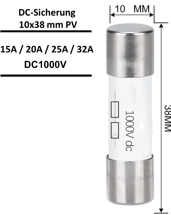 Solarsicherungen 10x38 1000V DC / 15 - 32A / 20Ka